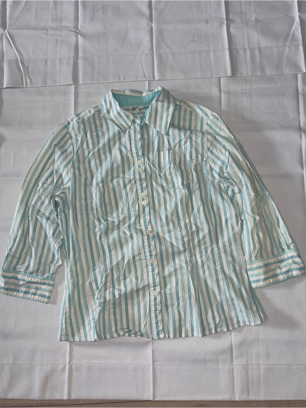 Riders by Lee Aqua & White Vertical Stripe Button-Down Shirt